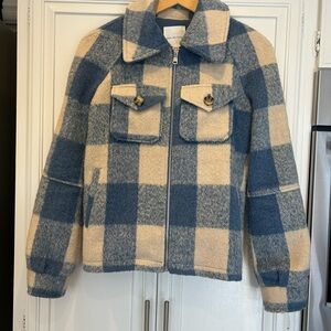 AVEC LES FILLES Blue & Cream Checkered Jacket. Size XS